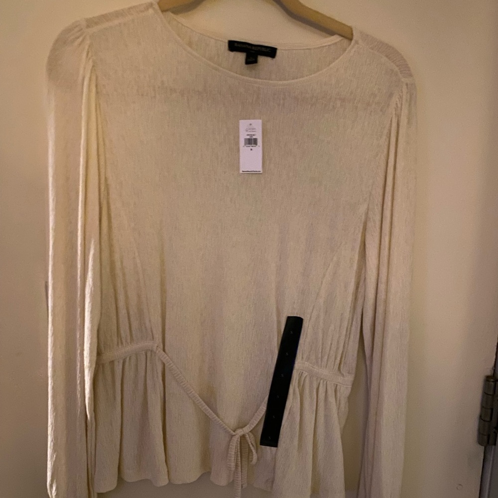 Banana Republic Cream Long Sleeve Blouse with Tie Front and Relaxed Fit